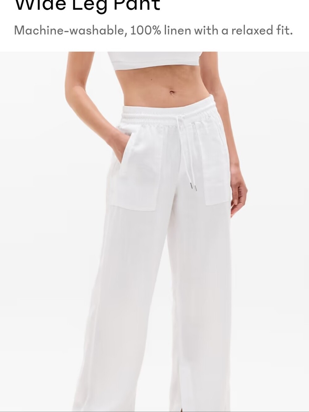 Athleta White Wide-Leg Linen Drawstring Pants with Patch Pockets XS